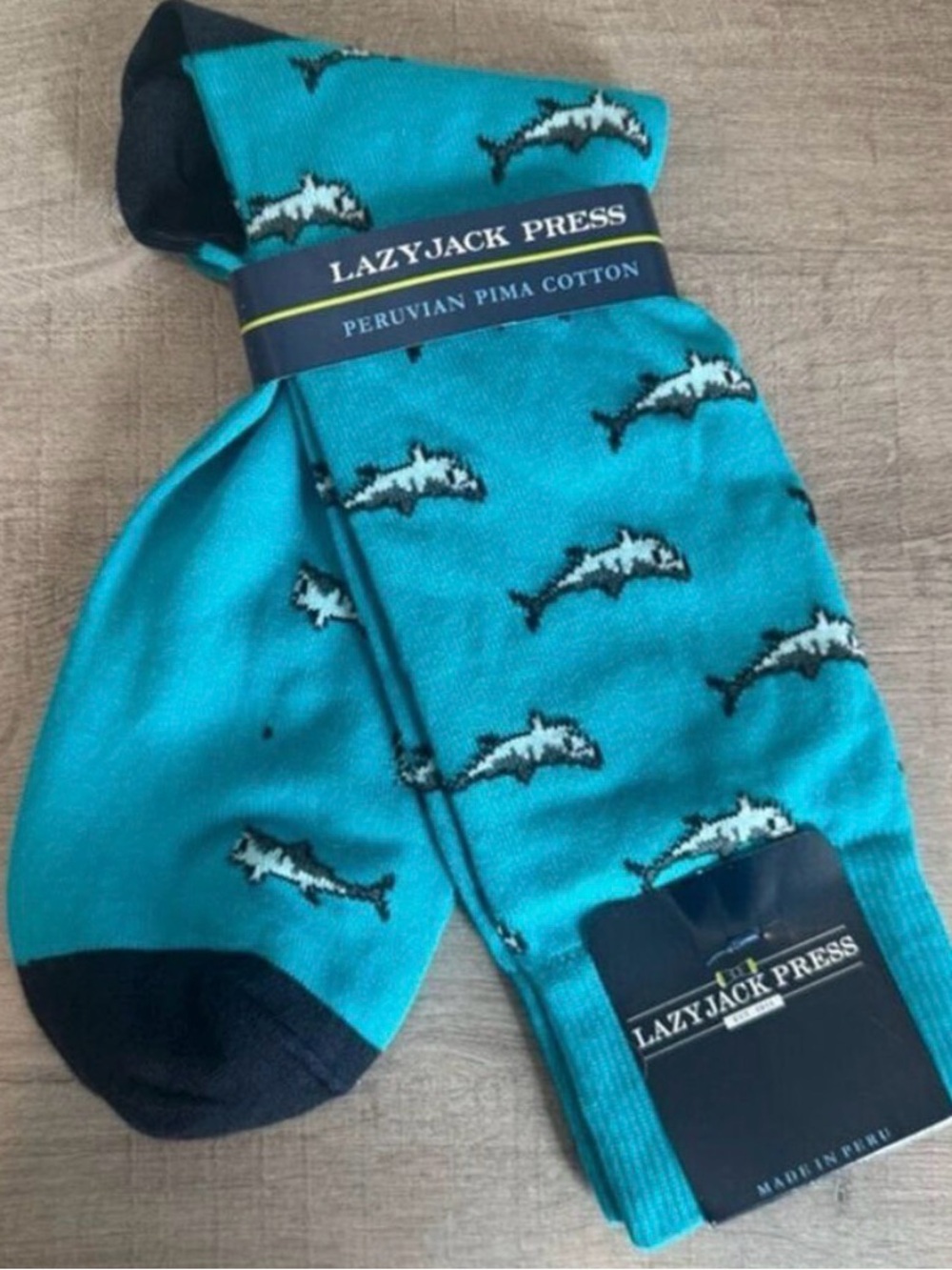 Lazy Jack Press NWT | Mens Shark Week high socks | One Size